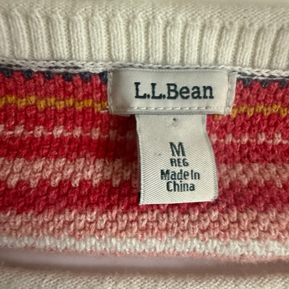 LL Bean Womens Medium Striped Cotton Raglan Sweater Red Pink Mustard 507326 - Picture 3 of 8